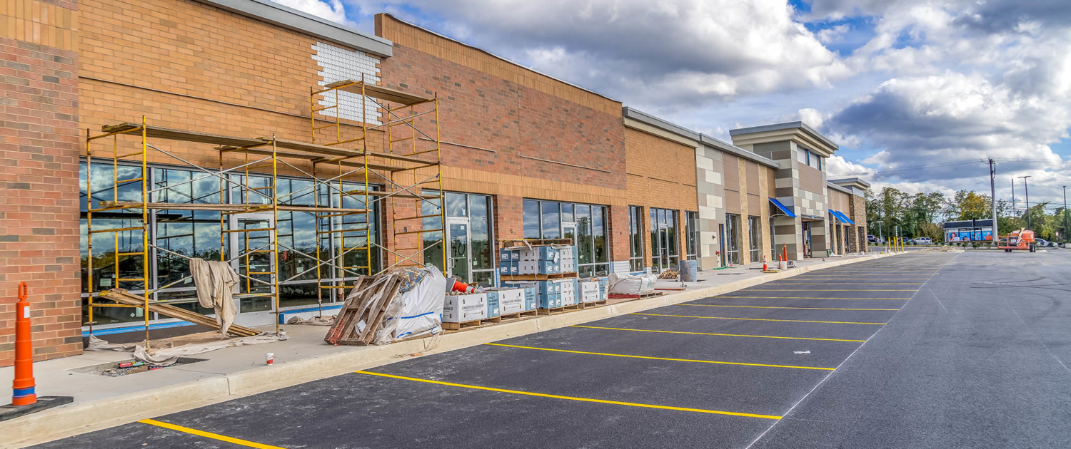 Front view of strip mall construction