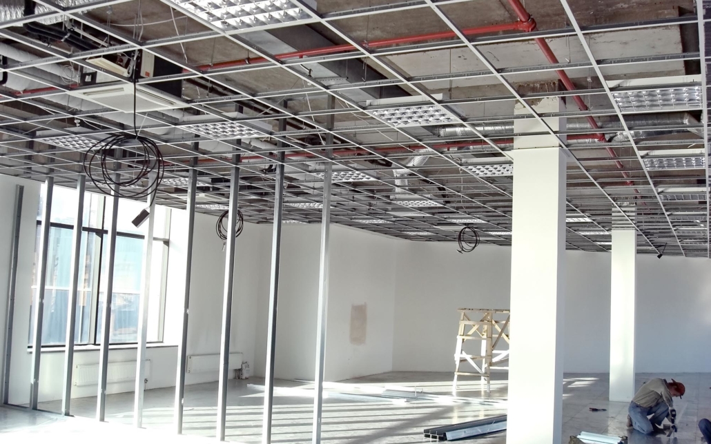 Interior view of new office building construction work
