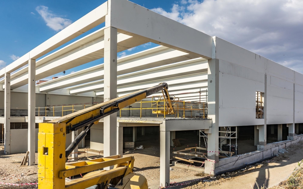 Side view of a new commercial building