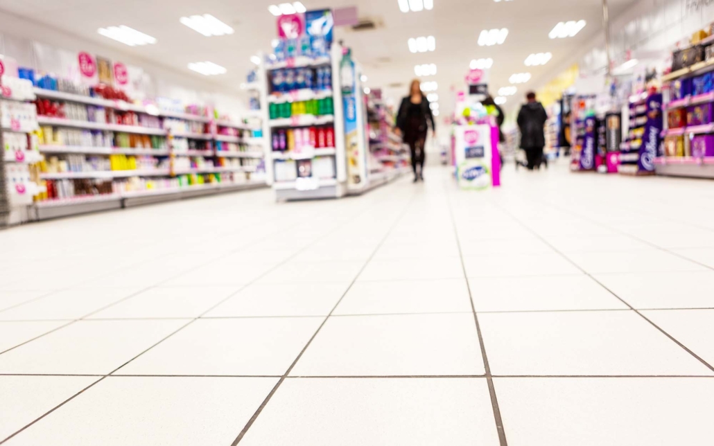 Close up view of the floor of a retail store